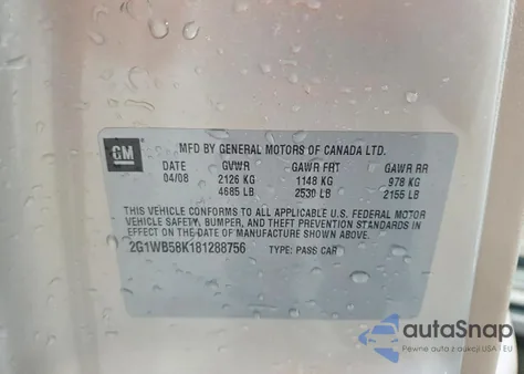 2008 Chevrolet Impala Ls z USA, uszkodzony, nr VIN 2G1WB58K181288756